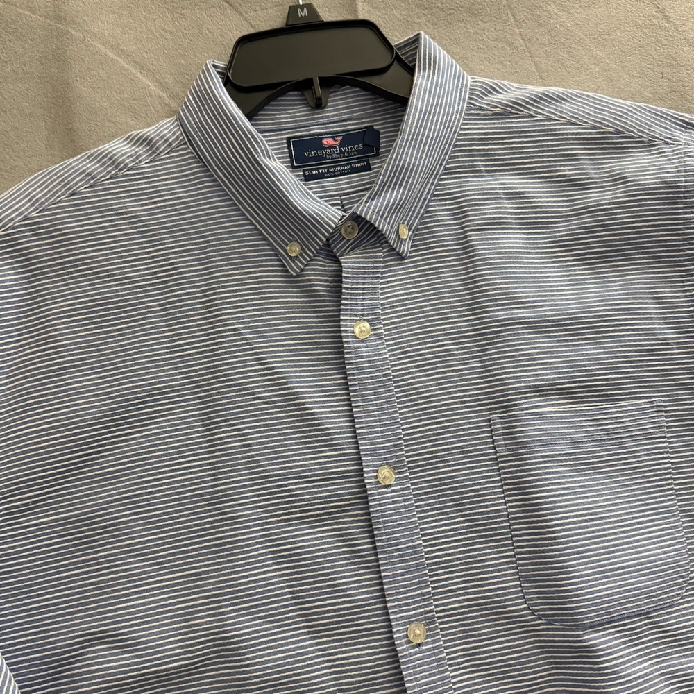Vineyard Vines‎ Slim Fit Murray Shirt Men’s XL Blue White Stripe Short Sleeve